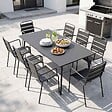 OVIALA - Ensemble table de Jardin et 8 fauteuils en métal gris - Palavas - vignette