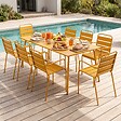 OVIALA - Ensemble table de jardin et 8 fauteuils en métal jaune - Palavas - vignette