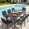OVIALA - Ensemble table de Jardin et 8 fauteuils en métal noir - Palavas - vignette
