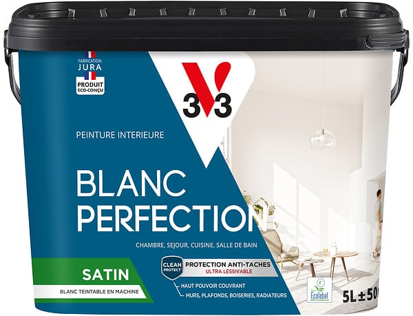 V33 PEINTURE - Peinture mur et plafond satinée Blanc - 5L - large