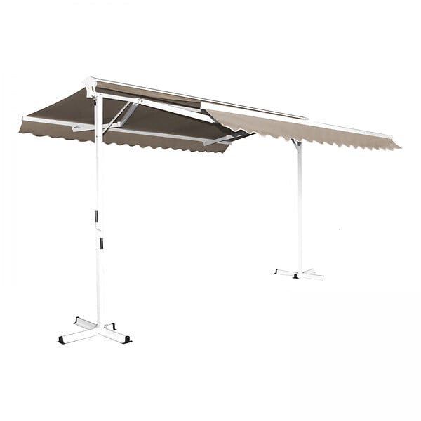 OVIALA - Store double pente avec coffre 3 x 4 m en aluminium taupe - Delgada - large