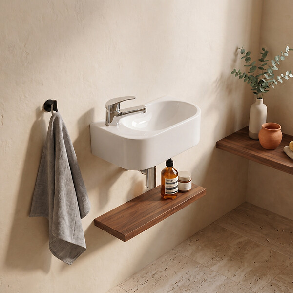OTITEC - Lave-mains mural gauche  -42 x 22 cm -Blanc -NOVA - large