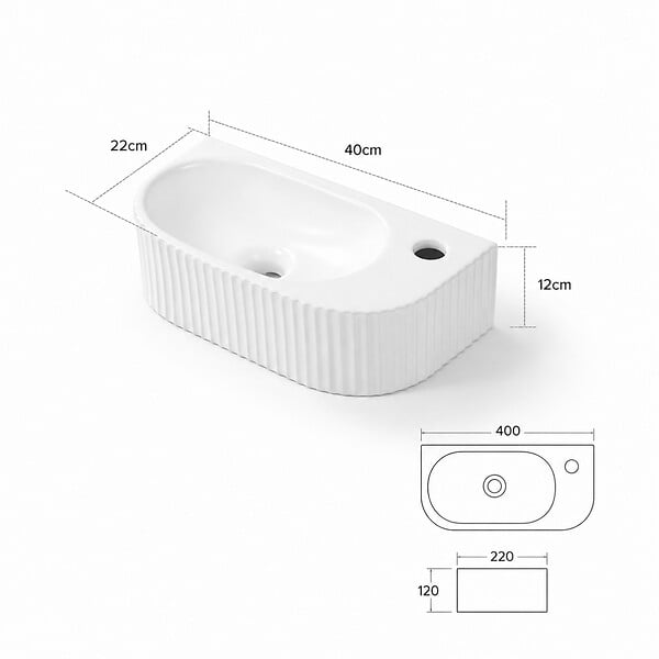 OTITEC - Lave-mains mural droite -40 x 21,5 cm -Blanc rainuré -NOVA - large