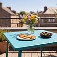 OVIALA - Table de jardin carrée en métal 4 places 70 cm bleu - Palavas - vignette