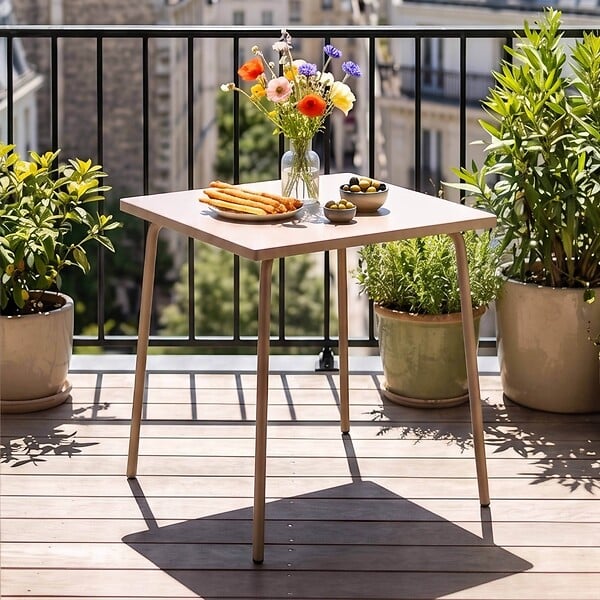 OVIALA - Table de jardin carrée en métal 4 places 70 cm taupe - Palavas - large