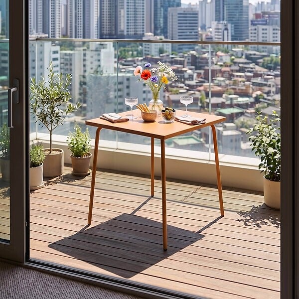 OVIALA - Table de jardin carrée en métal 70 cm 4 places caramel - Palavas - large
