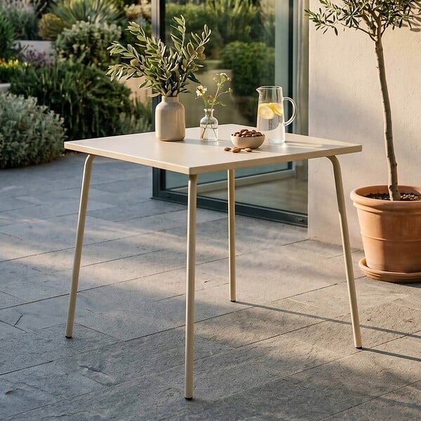 OVIALA - Table de jardin carrée en métal ivoire 70cm - Palavas - large