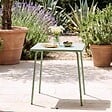 OVIALA - Table de jardin carrée en métal vert sauge 70cm - Palavas - vignette