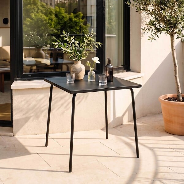 OVIALA - Table de jardin carrée en métal 4 places 70 cm gris anthracite - Palavas - large