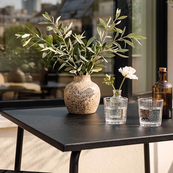 OVIALA - Table de jardin carrée en métal 4 places 70 cm gris anthracite - Palavas - large