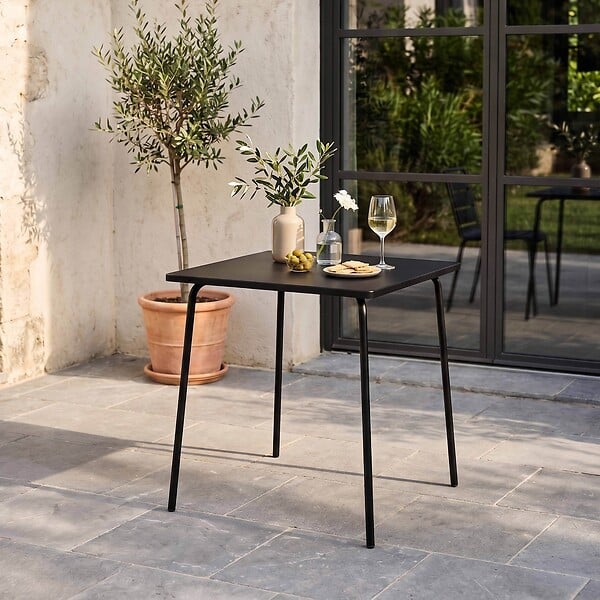 OVIALA - Table de jardin carrée en métal 70 cm 4 places noir - Palavas - large