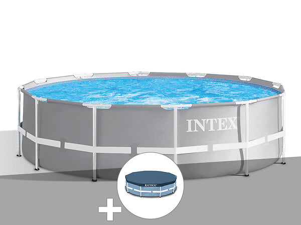 INTEX - Kit piscine tubulaire Intex Prism Frame ronde 3,66 x 0,99 m + Bâche de protection - large