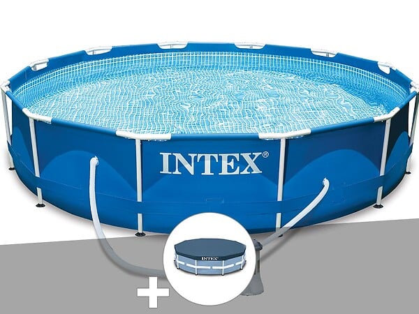 INTEX - Kit piscine tubulaire Intex Metal Frame ronde 3,66 x 0,76 m + Bâche de protection - large