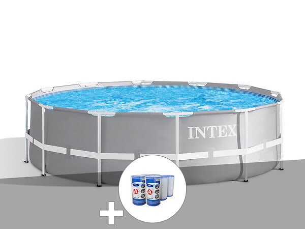 INTEX - Kit piscine tubulaire Intex Prism Frame ronde 3,66 x 1,22 m + 6 cartouches de filtration - large