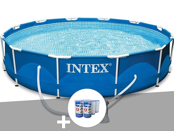 INTEX - Kit piscine tubulaire Intex Metal Frame ronde 3,66 x 0,76 m + 6 cartouches de filtration - large