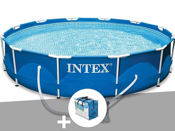 INTEX - Kit piscine tubulaire Intex Metal Frame ronde 3,66 x 0,76 m + Bâche à bulles - large