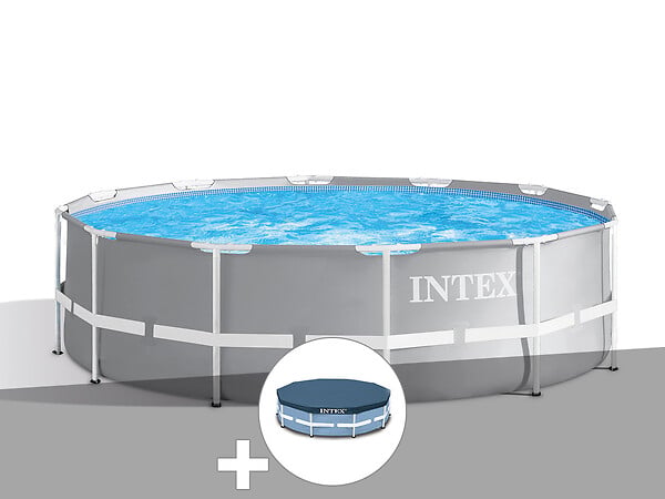 INTEX - Kit piscine tubulaire Intex Prism Frame ronde 3,66 x 1,22 m + Bâche de protection - large