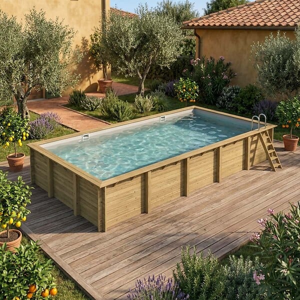 ALTANKA - Piscine hors sol en bois AQUA 10.2 x 5.2 - H.1.45 m, gris clair, fixations à visser - BAS7310OSPL2 - large