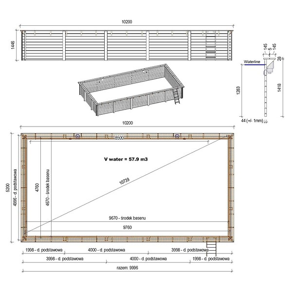 ALTANKA - Piscine hors sol en bois AQUA 10.2 x 5.2 - H.1.45 m, gris clair, fixations à visser - BAS7310OSPL2 - large