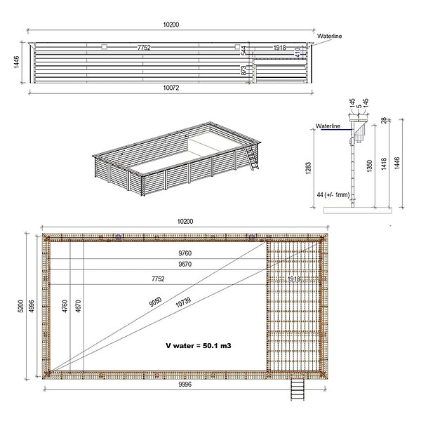 ALTANKA - Piscine hors sol en bois AQUA 10.2 x 5.2 - H.1.45 m avec plage, gris clair, fixations à visser - BAS7310OSPL2+PLA310 - large
