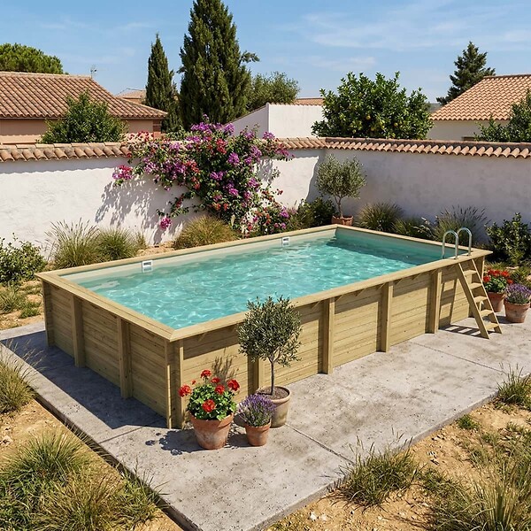 ALTANKA - Piscine hors sol en bois AQUA 10.2 x 5.2 - H.1.45 m, sable, cadre en métal - sans dalle - BAS7310OSPU3 - large