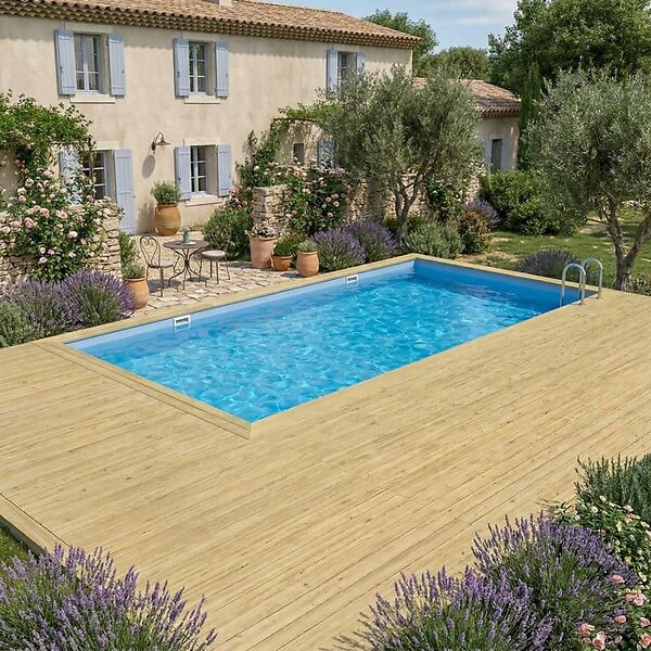 ALTANKA - Piscine hors sol en bois AQUA 10.2 x 5.2 - H.1.45 m, bleu pâle, fixations à visser - BAS7310OSPL - large
