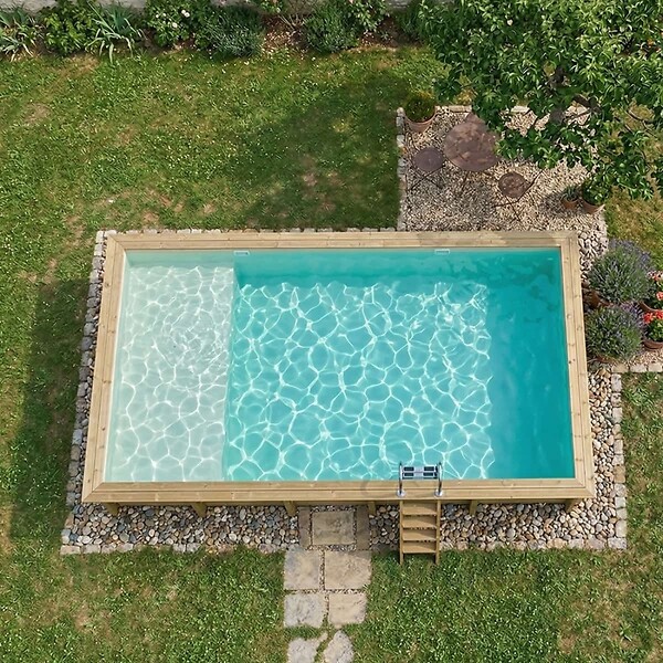 ALTANKA - Piscine hors sol en bois AQUA 10.2 x 5.2 - H.1.45 m avec plage, sable, fixations à visser - BAS7310OSPL3+PLA310 - large