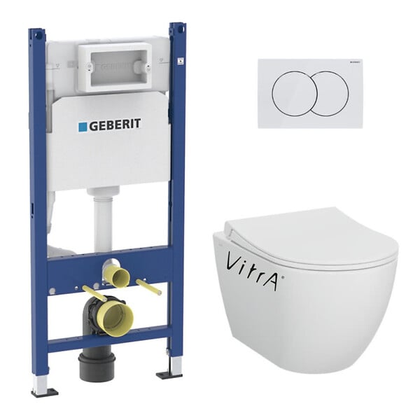 GEBERIT - Pack WC Bati-support Geberit Duofix + WC sans bride Vitra S60 + Abattant SoftClose + Plaque Blanche (S60Geb3) - large