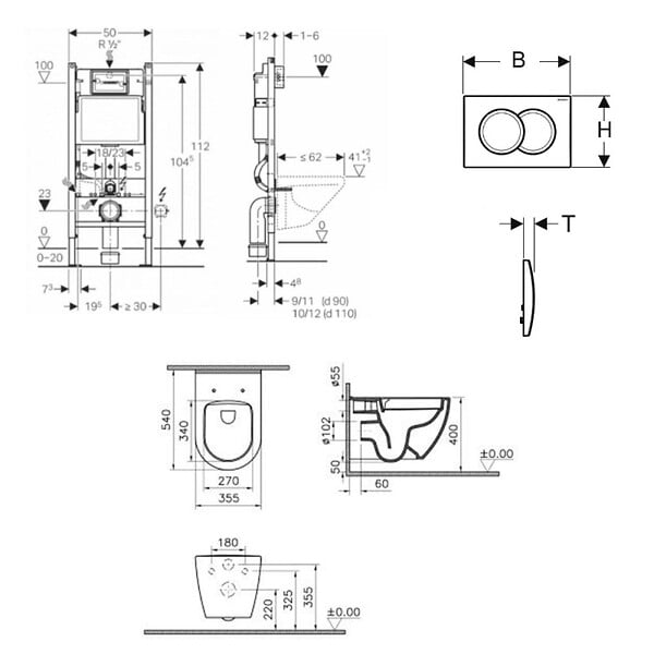 GEBERIT - Pack WC Bati-support Geberit Duofix + WC sans bride Vitra S60 + Abattant SoftClose + Plaque Blanche (S60Geb3) - large