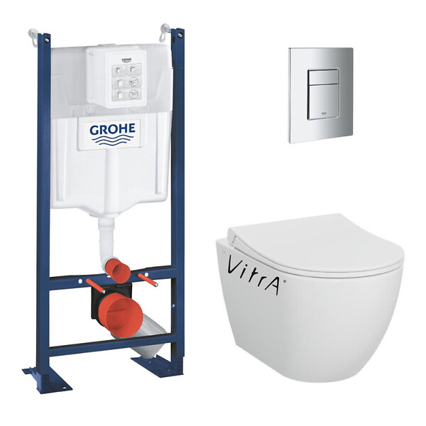 GROHE - Pack bâti support+WC sans bride + Abattant avec frein de chute+Plaque de commande (ProjectS60-1) - large