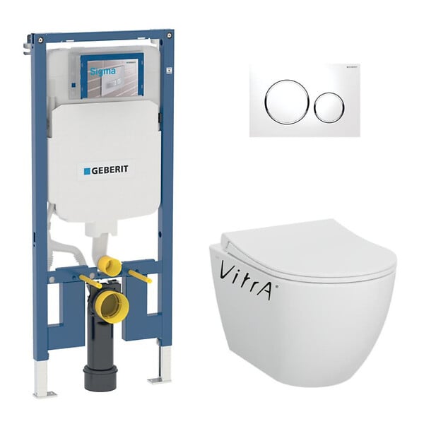 GEBERIT - Pack bâti-support Geberit extra-plat UP720 + WC sans bride Vitra S60 + Abattant SoftClose + Plaque blanche (SLIM-S60-C) - large