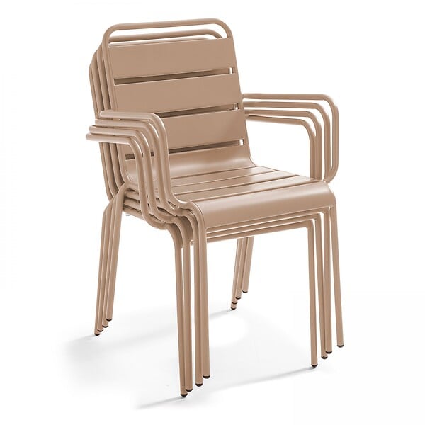 OVIALA - Ensemble table de jardin et 4 fauteuils en métal taupe - Palavas - large