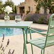 OVIALA - Ensemble table de jardin carrée et 2 fauteuils acier vert sauge - Palavas - vignette