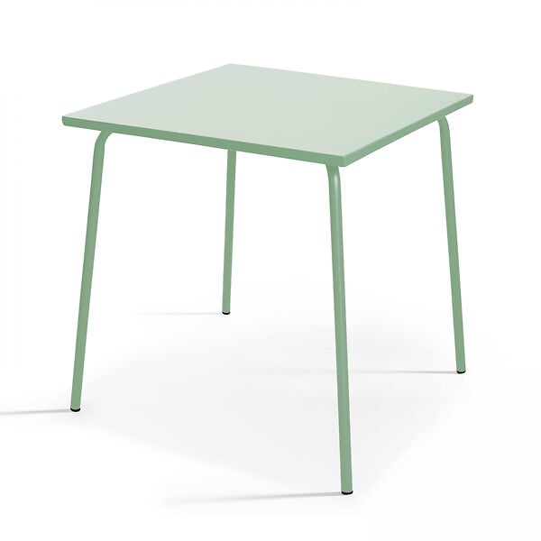 OVIALA - Ensemble table de jardin carrée et 2 fauteuils acier vert sauge - Palavas - large