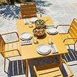OVIALA - Ensemble table de jardin et 4 fauteuils en métal jaune - Palavas - vignette