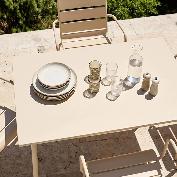 OVIALA - Ensemble table de jardin et 4 fauteuils en métal ivoire - Palavas - large