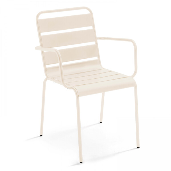 OVIALA - Ensemble table de jardin et 4 fauteuils en métal ivoire - Palavas - large