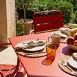 OVIALA - Ensemble table de jardin et 4 fauteuils en métal rouge - Palavas - vignette