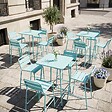 OVIALA - Ensemble table de bar et 4 chaises hautes en métal turquoise - Palavas - vignette