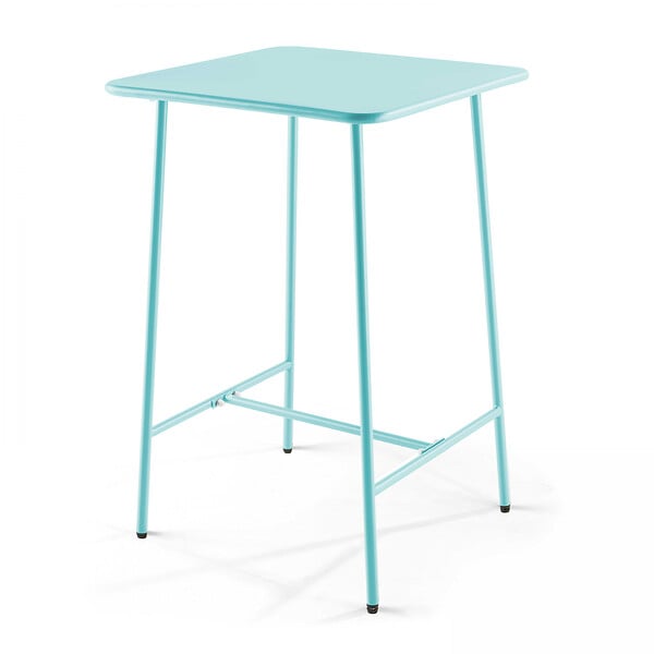 OVIALA - Ensemble table de bar et 4 chaises hautes en métal turquoise - Palavas - large