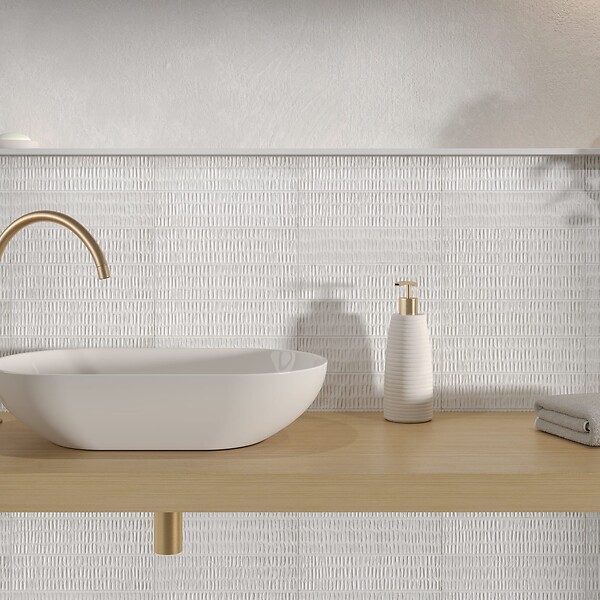RO'MA NATURE - Carrelage effet Zellige 3D Blanc Seed 24,6x6x0,85 cm Azurel - Sol et mur intérieur (vendu par carton de 0,5 m²) - large