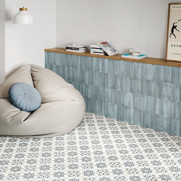 RO'MA NATURE - Carrelage effet Zellige 3D Bleu Seed 24,6x6x0,85 cm Azurel - Sol et mur intérieur (vendu par carton de 0,5 m²) - large