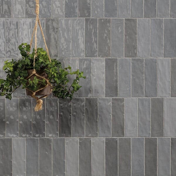 RO'MA NATURE - Carrelage effet Zellige Gris 20x6,5x0,85 cm Brillant Orisel - Mur intérieur (vendu par carton de 0,5 m²) - large