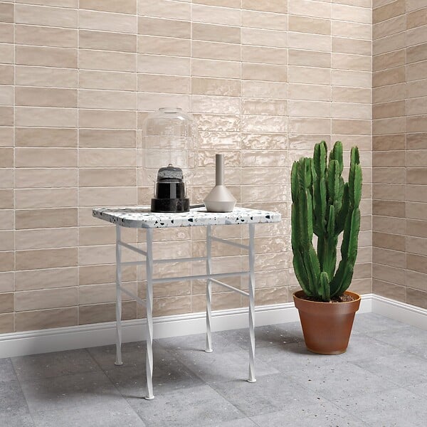 RO'MA NATURE - Carrelage effet Zellige Beige 20x6,5x0,85 cm Brillant Orisel - Mur intérieur (vendu par carton de 0,5 m²) - large