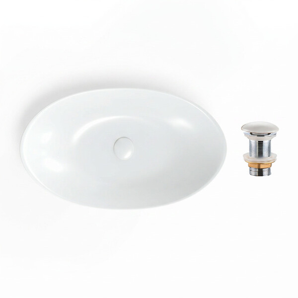 SWISS AQUA TECHNOLOGIES - Set vasque à poser Infinitio 61,5x36 cm sans trop-plein + bonde blanc mat (SATINF61536M-SET_BP) - large