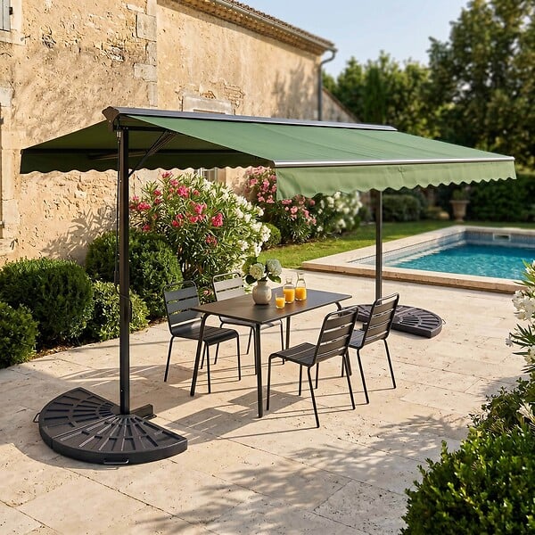 OVIALA - Store double pente 3 x 4m et 4 dalles lestées vert cactus  - Delgada - large