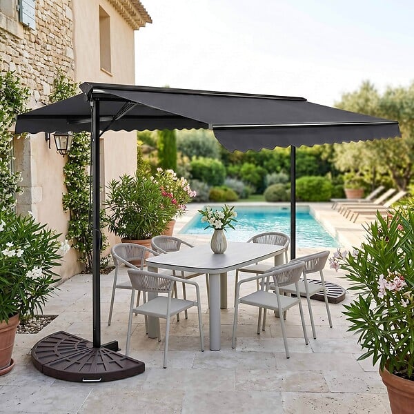 OVIALA - Store double pente 3 x 4m et 4 dalles lestées anthracite - Delgada - large