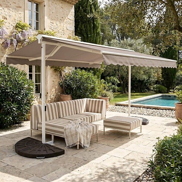 OVIALA - Store double pente 3 x 4m et 4 dalles lestées taupe - Delgada - large