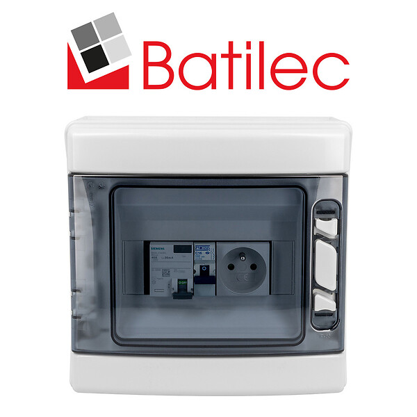 BATILEC - BATILEC Tableau pré-équipé : ID 40A AC, disjoncteur 16A, prise modulaire 2P+T 16A. - large