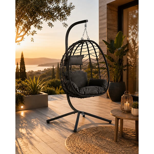 CONCEPT USINE - Fauteuil suspendu en résine effet rotin noir LIMA $ - large